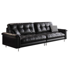 Comfortable black sofa in living room setting