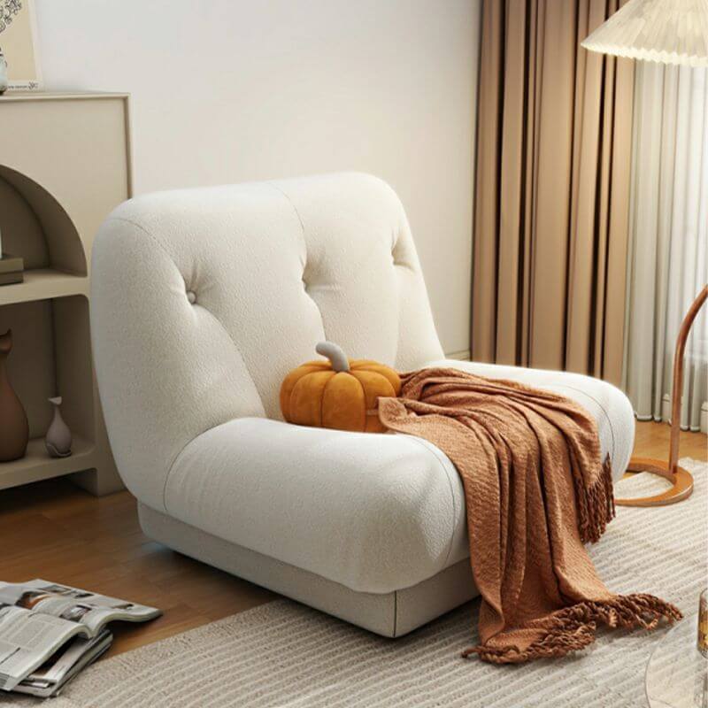 Standard Solid Color Sponge Bean Bag Lounger in Off-White Main image