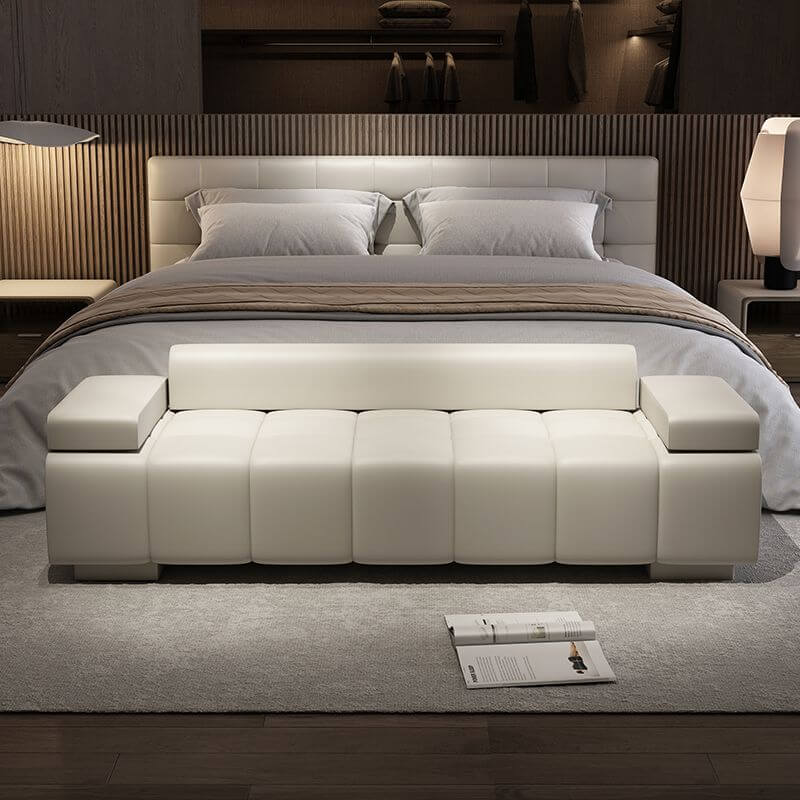 Modern sitting bench with armrest in ivory