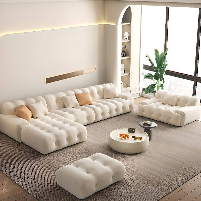 Canapé d'angle/Canapé droit gauche/Canapé chaise horizontale avec dossier matelassé & support dissimulé, cadre en bois naturel Image secondaire du produit