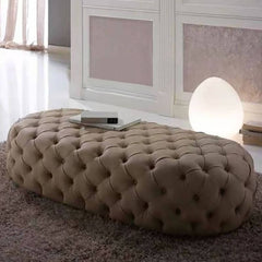 Stitch-tufted brown upholstered bedroom bench