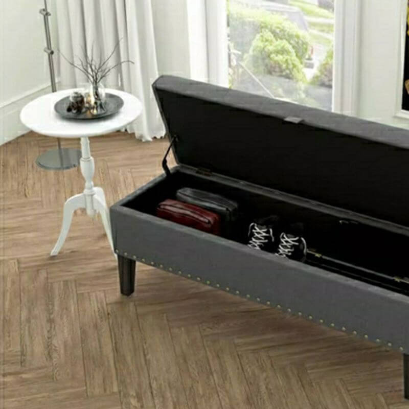 Stylish black linen ottoman