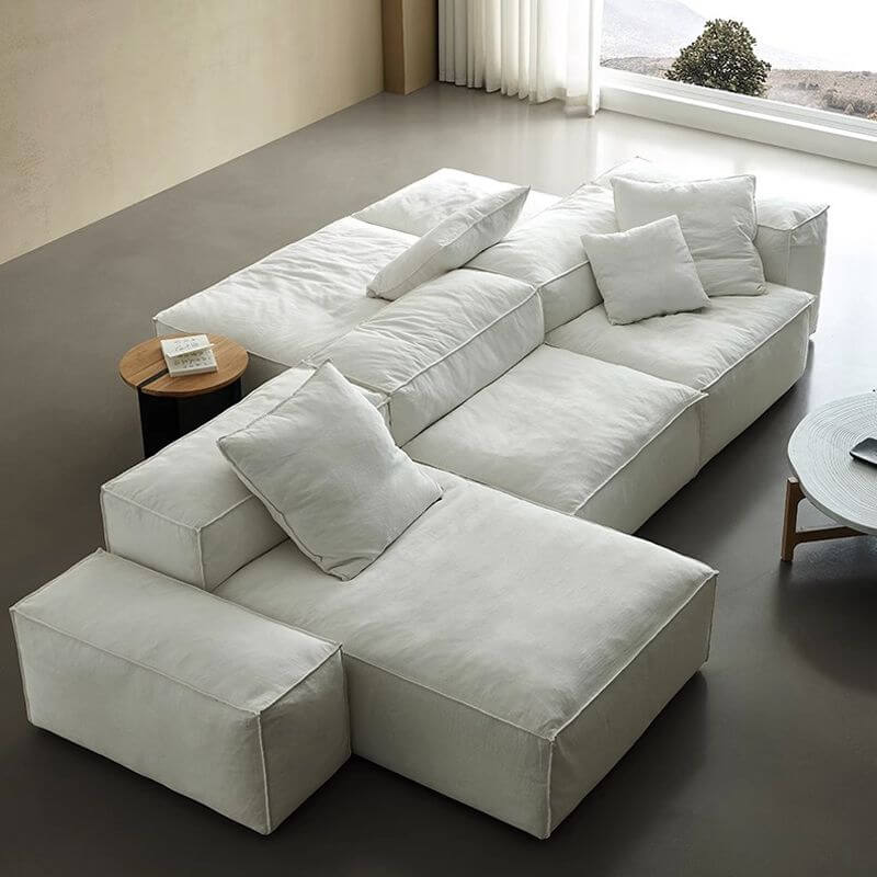 Straight L-Shape Sofa in soft-white fabric