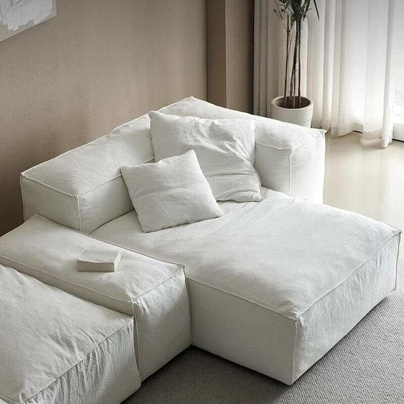 Canapé Droit/Chaise en L Horizontal/Orientation Main Gauche en Blanc Doux avec Cadre en Pin et Support Dissimulé pour Salon Image secondaire du produit