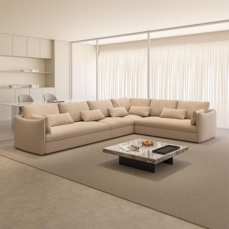 Gerades/L-förmiges horizontales/links Wohnzimmer Sofa/Sectional Sofa in Khaki mit natürlichem Holzrahmen & versteckten Unterstützungssitzen für 6/5