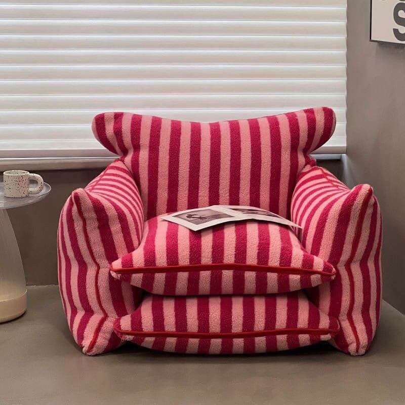 ストライプ ブラック/バーガンディ サックチェア アームレスト付き サブ画像