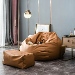 Faux leather bean bag ottoman set in vibrant orange