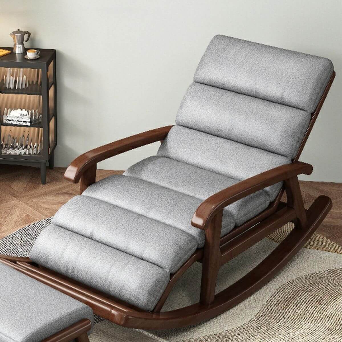 Stylish Grey Rocking Chair Set with Ottomans Main image