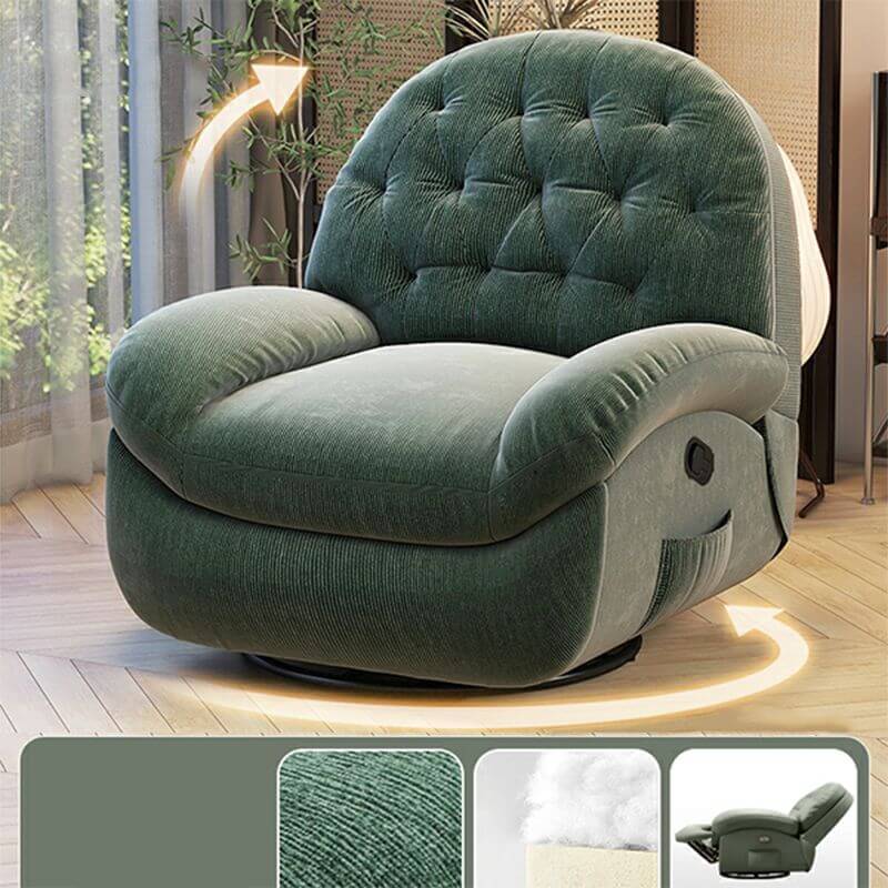 Grey leather rocking chair next to a window