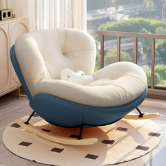 Elegant Beige Blue Rocking Chair with Ottoman