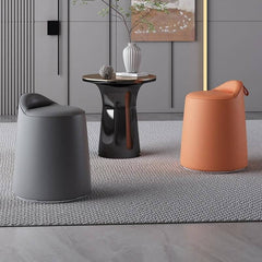 Grey faux leather cube pouf ottoman