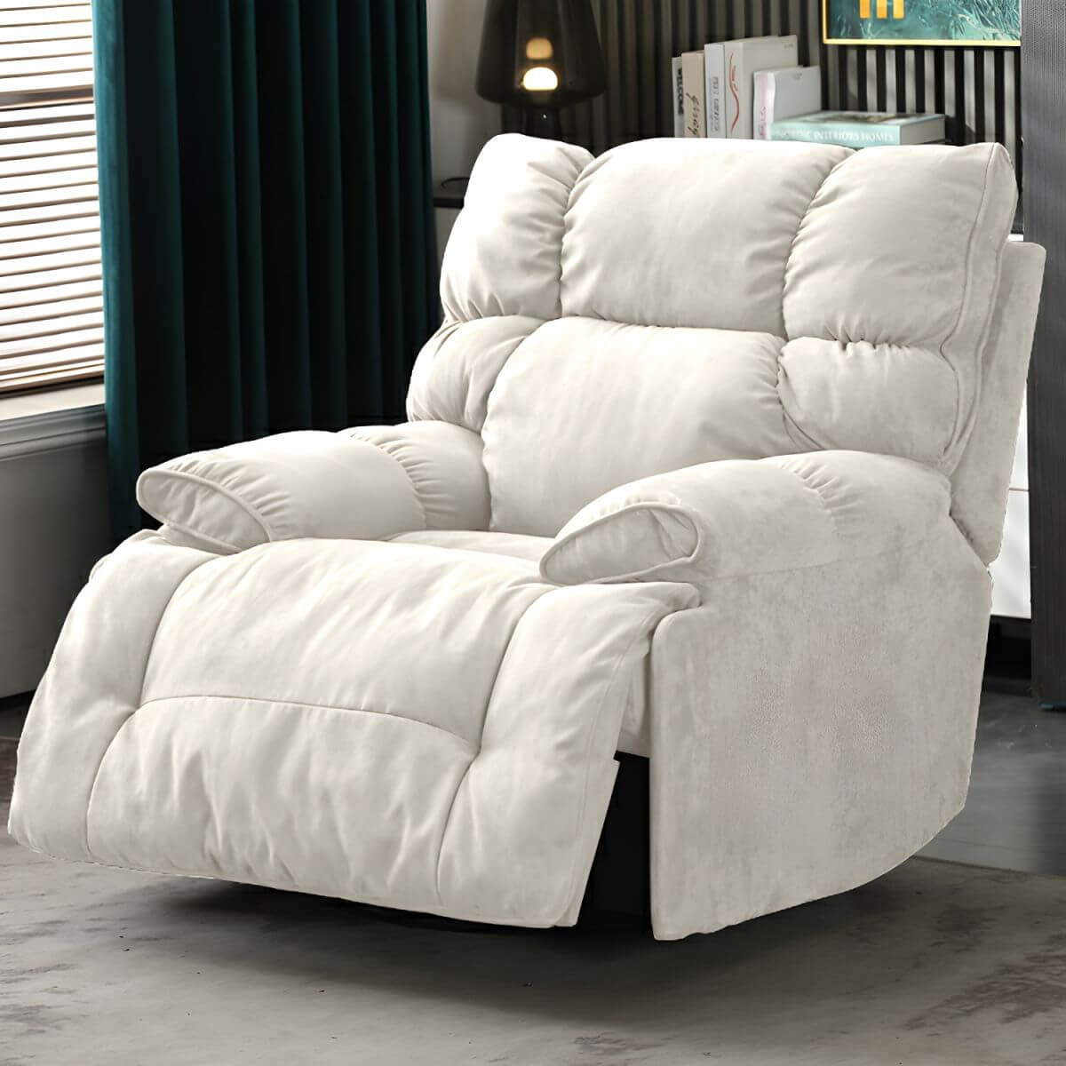 Stylish Standard Size Recliner in white with metal frame