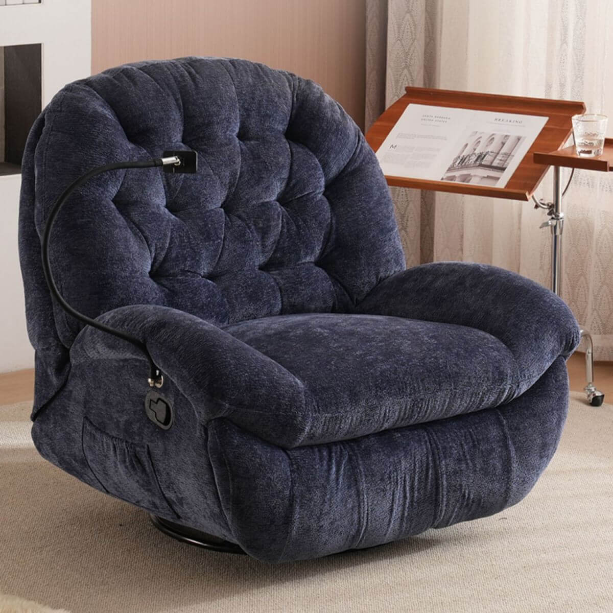 Swivel Rocker Recliner in Dark Blue