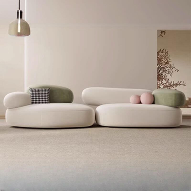 Symmetrical Bowed Corner Sectional in Living Room