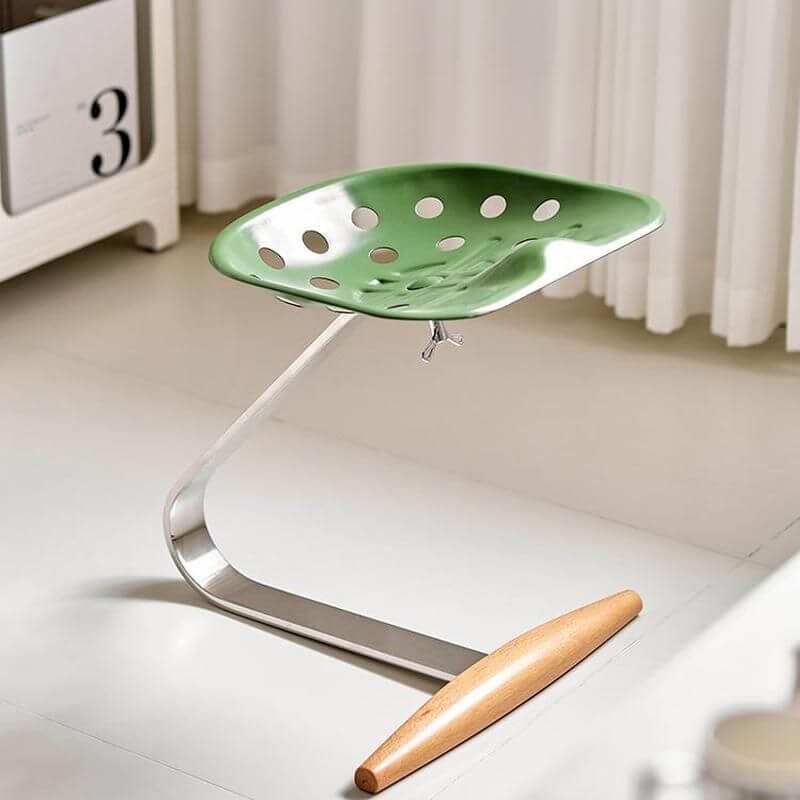 Tabouret d'accent haut moderne en hêtre avec cadre métallique résistant à l'eau et base à colonne Image secondaire du produit