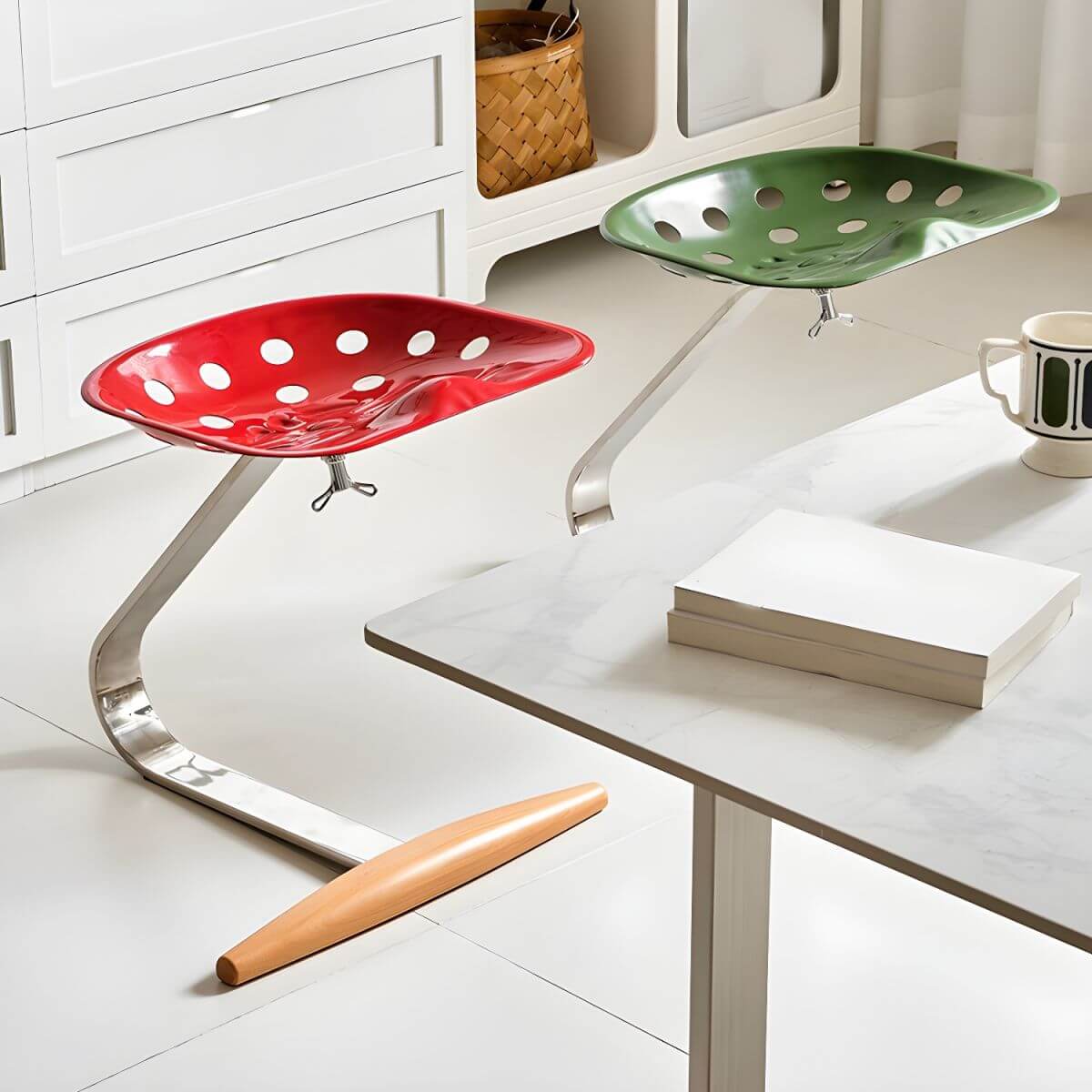 Tall Modern Beech Accent Stool in Cream