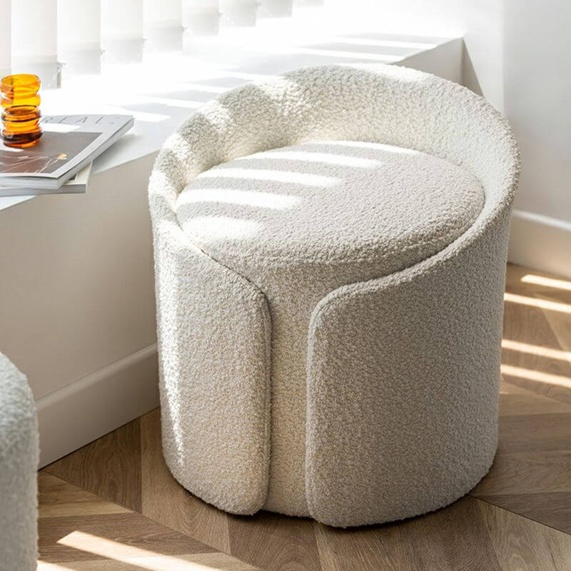 Tall modern upholstered vanity stool front view メイン画像
