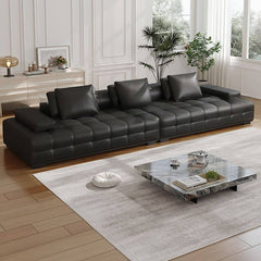 Stylish living room with black sofa