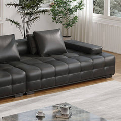 Midnight Black sofa with decorative pillows