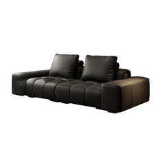 Living room featuring black parlor sofa