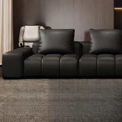 Living room featuring black parlor sofa