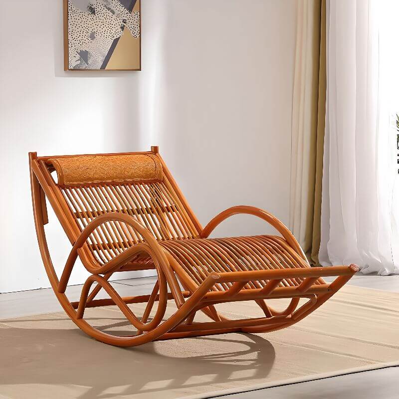 Chaise à bascule Living Spaces en bois brun timber/naturel/bordeaux avec accoudoirs en rail dans un style moderne et simple Image secondaire du produit