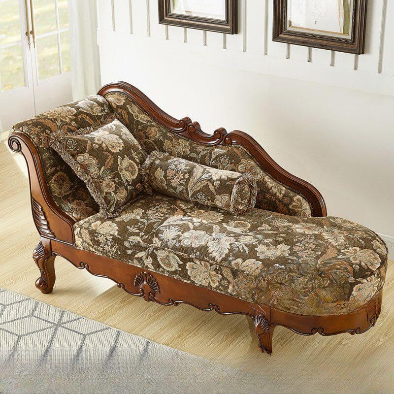 Toile Padded Unfixed Chaise Accent Chair in Brown