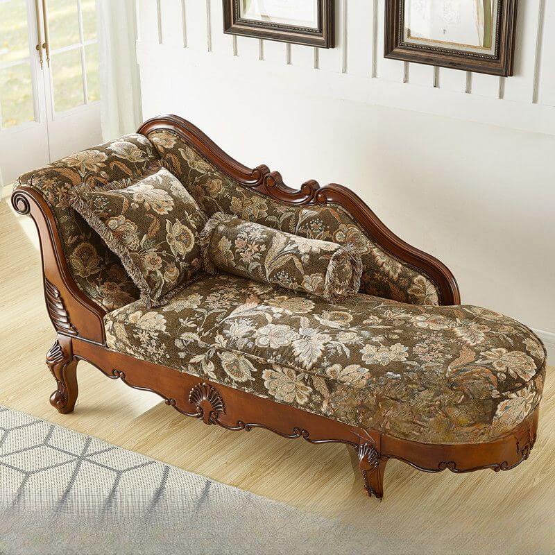 Toile Padded Unfixed Chaise Accent Chair in Brown メイン画像