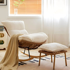 Close-up of rattan frame rocking chair