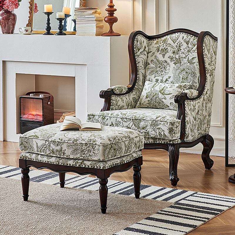 Traditional Floral Pattern Arm Chair with Nailhead Embellishment Secondary image