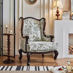 Traditional Floral Pattern Arm Chair in a Living Room Setting