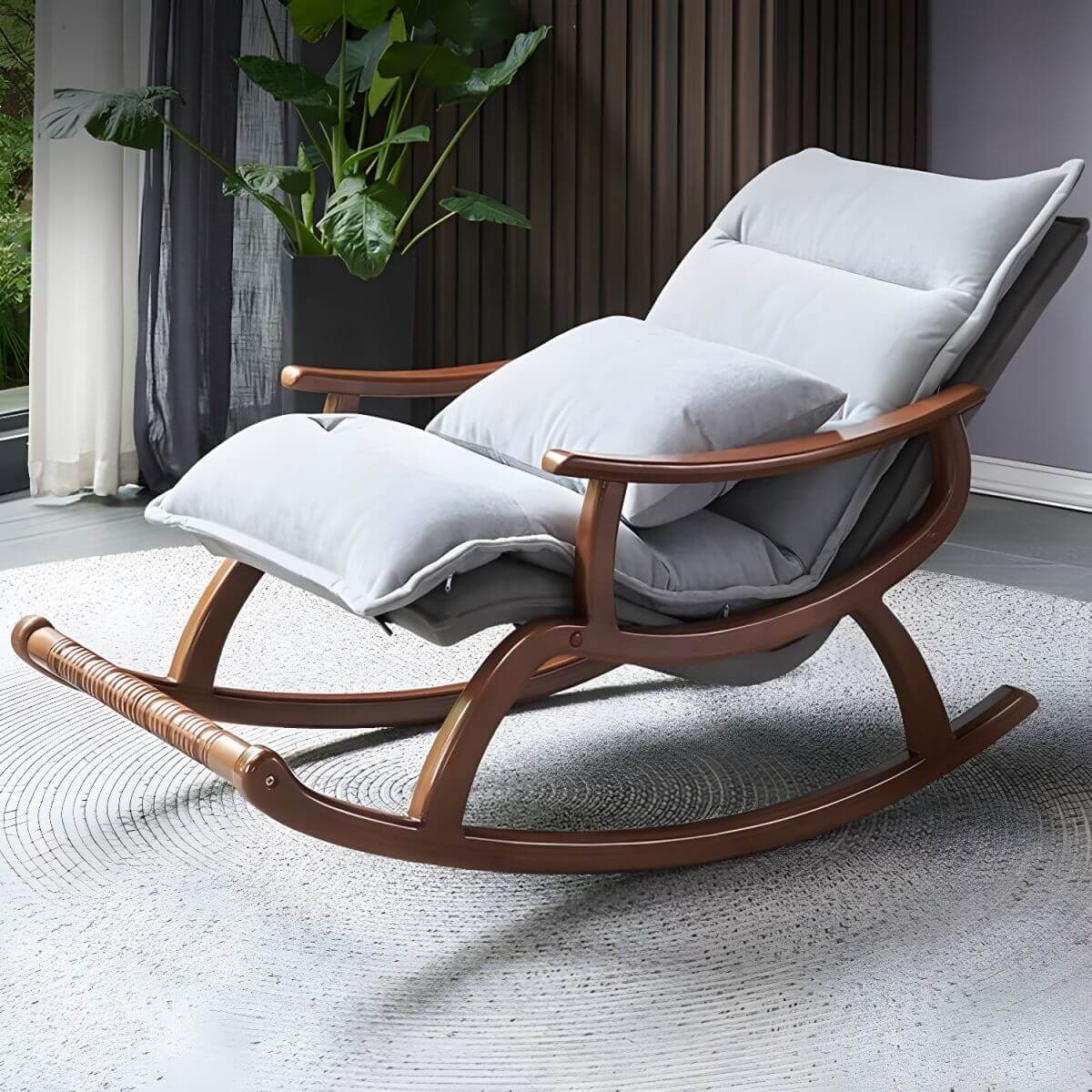 Traditional Indoor Rocking Chair with Brown Wood Legs - Grey