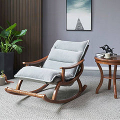 Traditional Indoor Rocking Chair with Brown Wood Legs - Blue