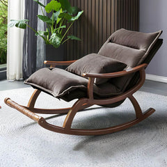 Traditional Indoor Rocking Chair with Brown Wood Legs - Grey