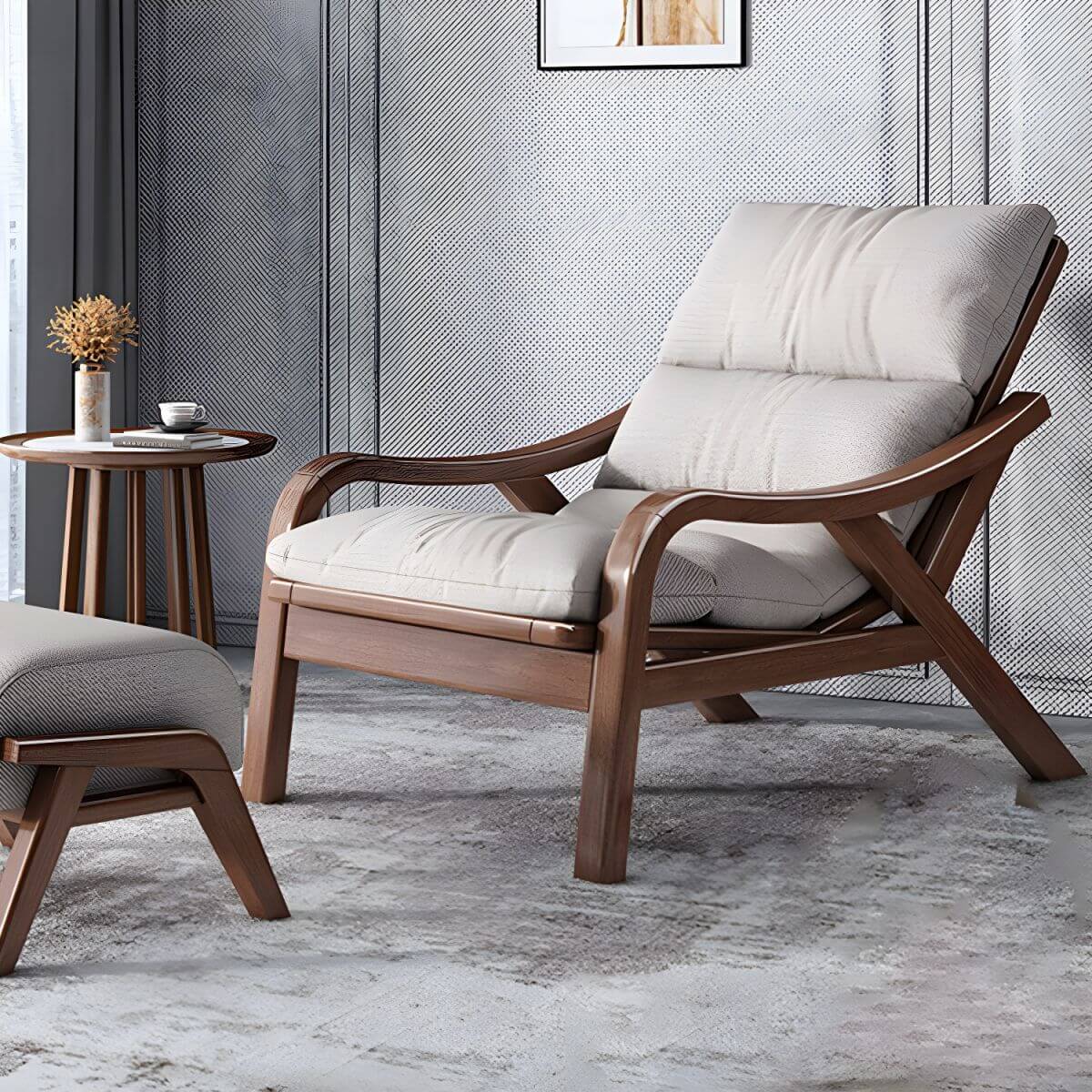 Traditional recliner chair with solid wood legs Main image