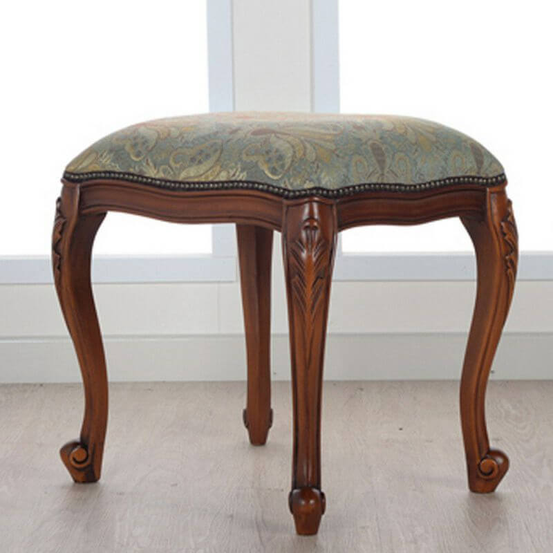 Traditional Rectangular Vanity Stool with solid wood frame