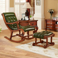 Elegant blackish green rocking chair with wood legs