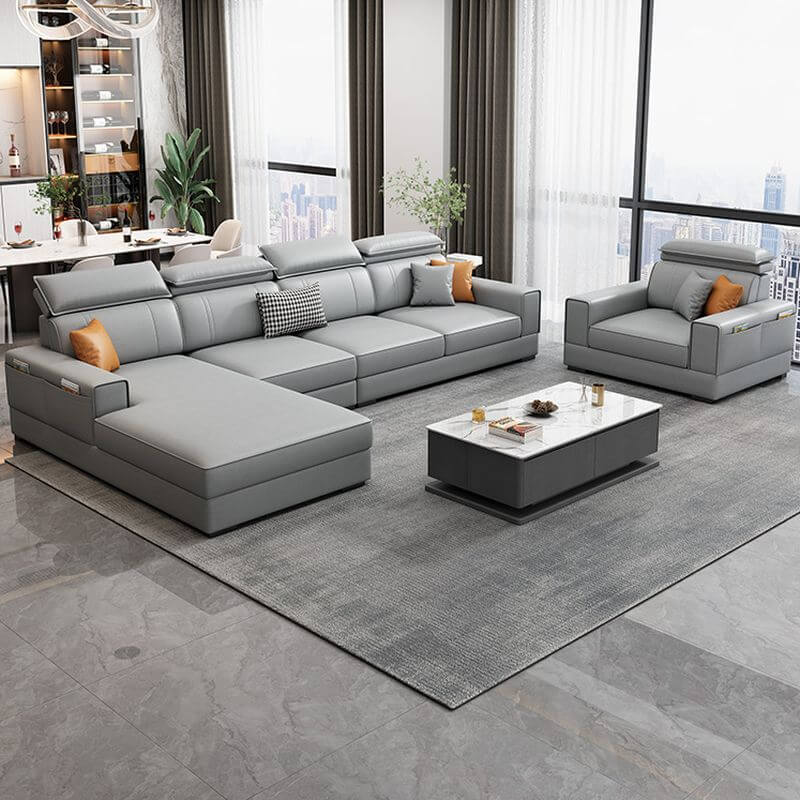 Trendy Dove Grey L-Shape Sofa Chaise Main image