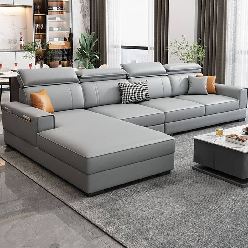 Trendy Dove Grey Moisture-proof L-Shape Left Sofa Chaise with Square Arm & Cushion Back Secondary image