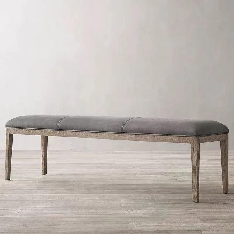 Trendy Dove Grey/White Solid Color Cushioned Accent Bench Chair with Natural Wood Legs Secondary image