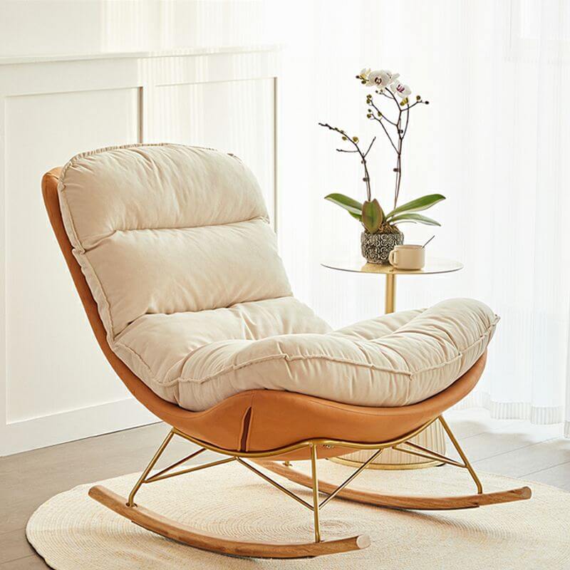 Trendy faux leather rocking chair with footstool