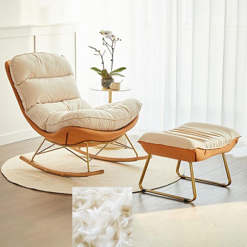 Trendy faux leather rocking chair with footstool