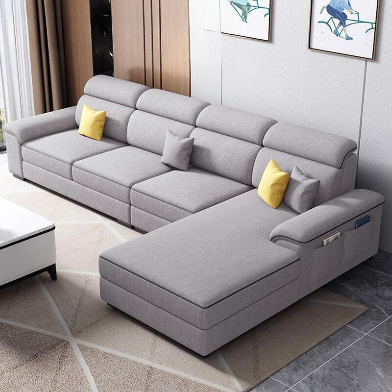 Trendy L-Shape Sofa Chaise in Grey