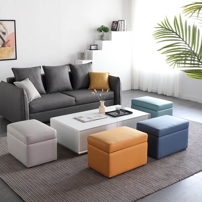 Trendy Rectangle Solid Color Storage Ottoman in Dark Gray