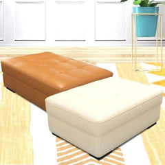 Modern beige footstool with button-tufted design