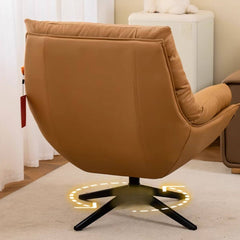 Swivel feature of accent chair highlighted