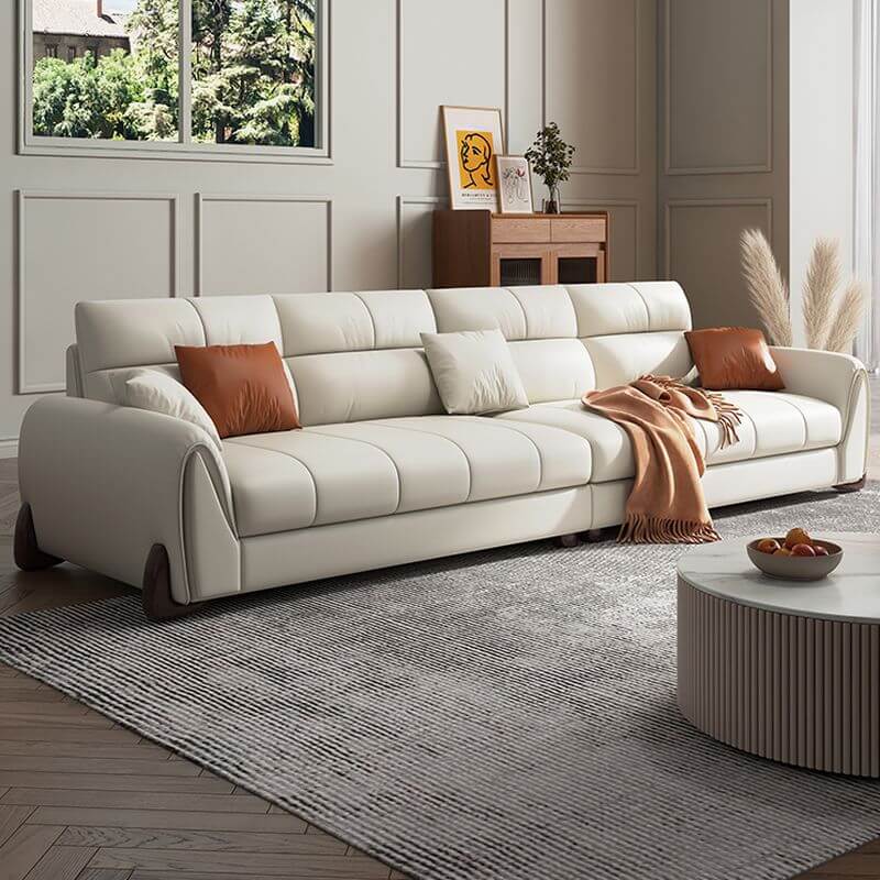 Trendy Solid Color Ivory Water Resistant Sofa Couch for 4-seater/Seats 5 with Cushion Back and Flared Arm Secondary image