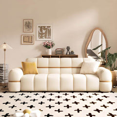 Stylish white sofa with solid color pattern