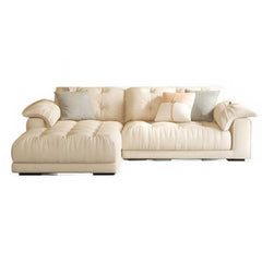 Profile view of the cream sofa