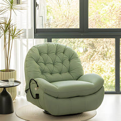 Close-up of tufted upholstery on recliner